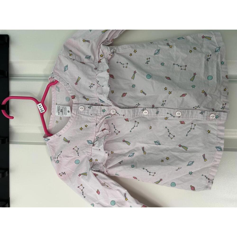 Carters 2T Light Pink button-down shirt, shooting stars and planet print